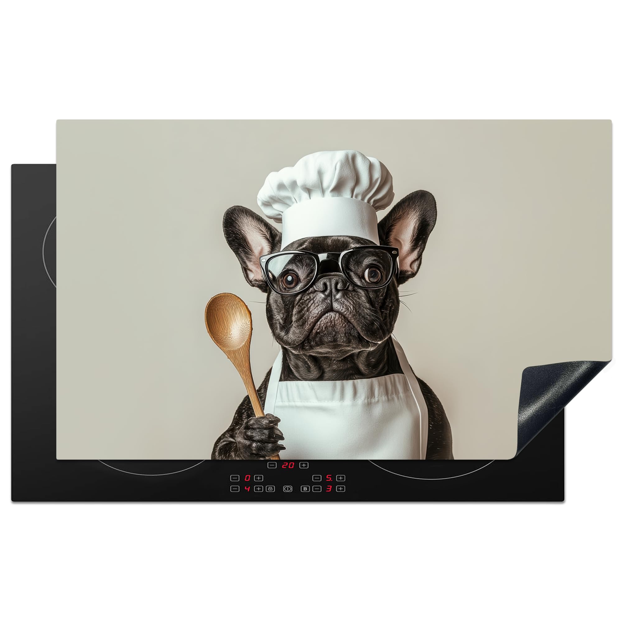 KitchenYeah© Induction Hob Protector Mat 20.3"x32.7" / 83x51.5 cm Cooker Top Protectors Cover Ceramic Covers Electric Hobs Vinyl Glasses - Dog - Chefs Hat