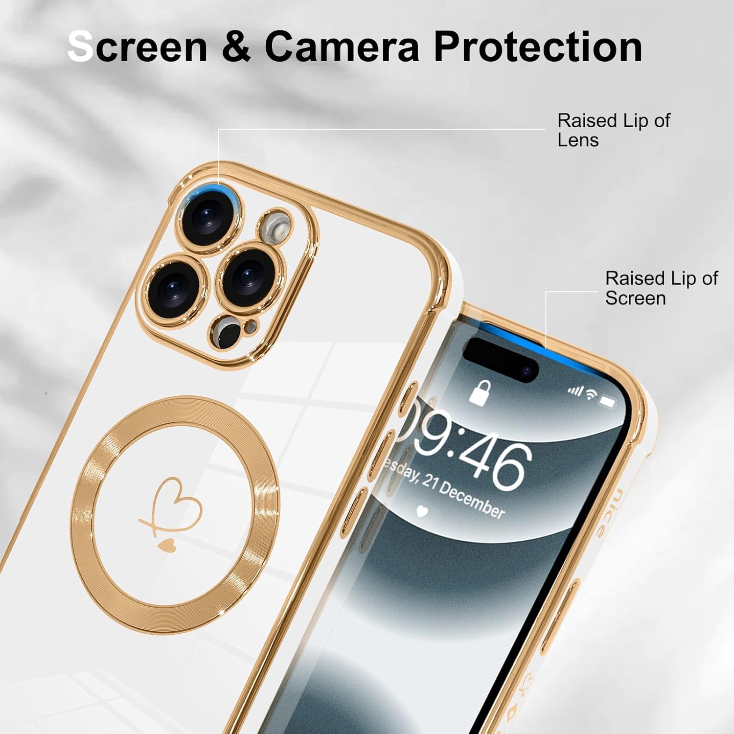 OOK Magnetic Phone Case for iPhone 16 Pro Max [Compatible with MagSafe] Soft TPU Heart Phone Cover with Screen Protector Shockproof Protection Slim Case with Strap Lanyard for Women - White for iPhone 16 Pro Max White