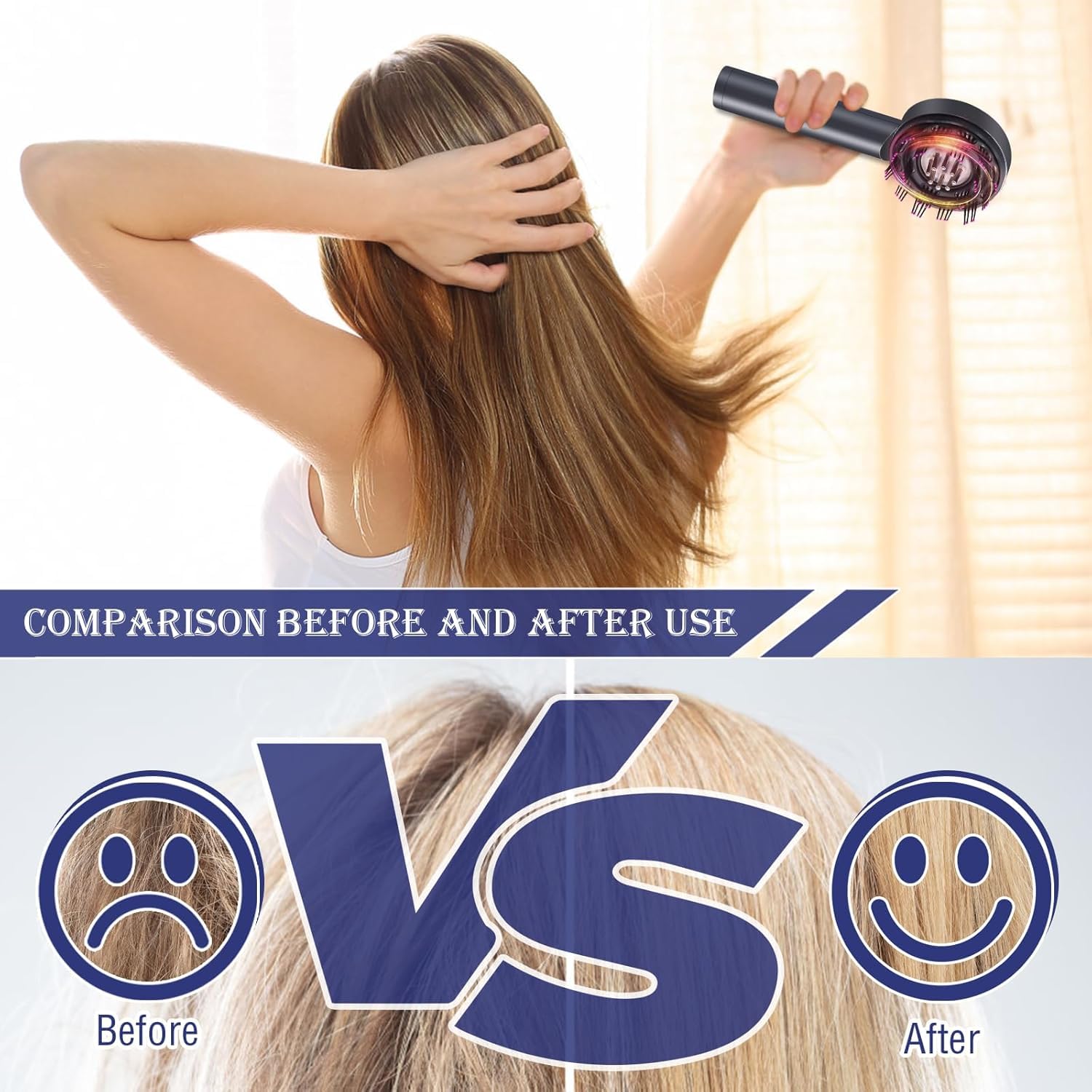 Brosse de massage 2 en 1 pour cuir chevelu et huile capillaire - Brosse électrique pour cuir chevelu - Avec lumière rouge et bleue - Pour la relaxation du cuir chevelu et de la tête
