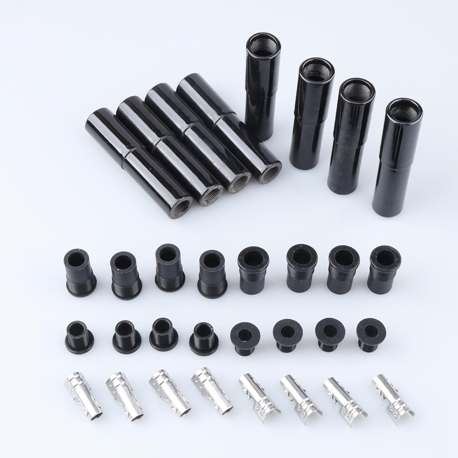 AC PERFORMANCE Straight Black Ceramic Spark Plug Boot Kits Fit 8 mm Wires, Pack of 8