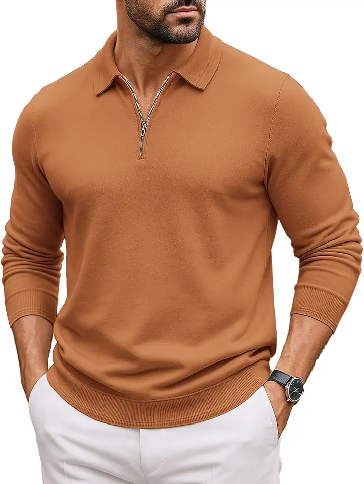 COOFANDY Mens Quarter Zip Polo Sweater Long Sleeve Knit Polo Shirts Casual Lightweight Dress Pullover