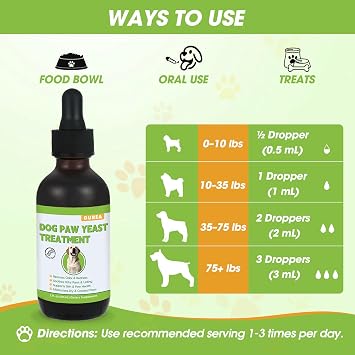 Dog Paw Yeast Care - Supports Itchy, Cracked Paws, Promotes Paw Skin Health, Scratching & Licking - Paws Liquid Supplement for Dogs - 2 fl oz (60ml)