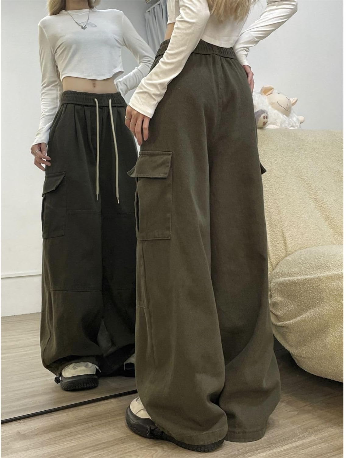 Baggy Cargo Pants for Women Men Y2k Wide Leg Sweatpants High Waisted Drawstring Pants Hip Hop Clothes - Image 4