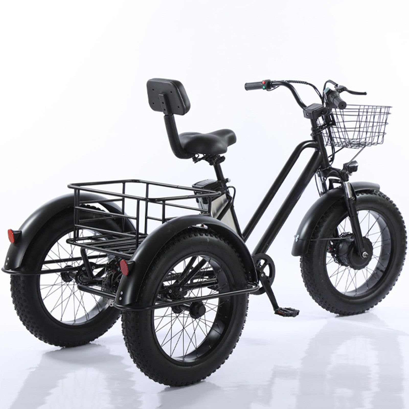 Tricycle électrique Adulte - Charge maximale de 200 kg, vélo Cargo électrique à Gros pneus de 20 Pouces, Batterie Amovible 48 V/12 Ah (autonomie de 35 km), Panier de Courses de 51 x 23 x 30