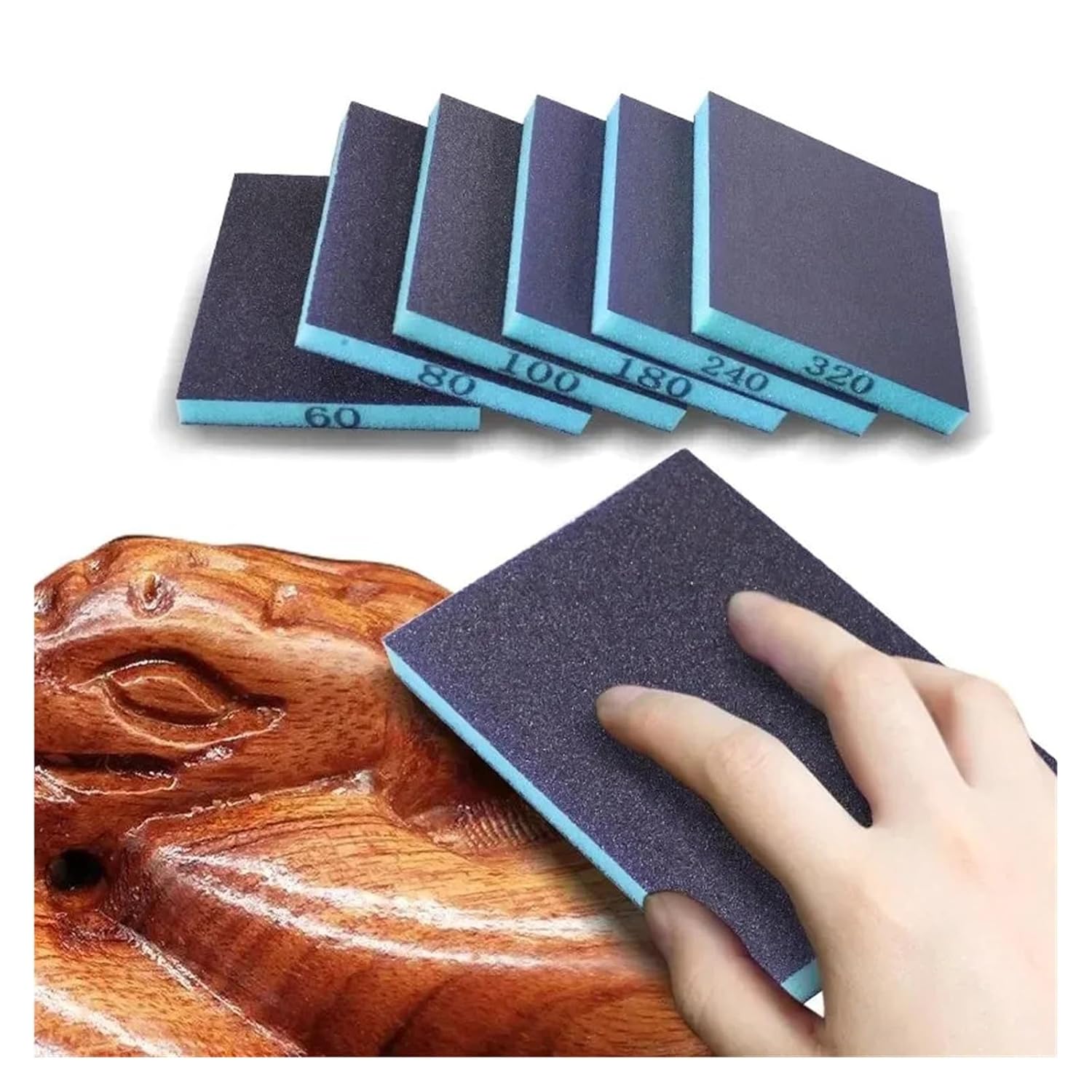 6pcs Sanding Sponge 60-320 Grit Washable Reusable Wet Dry Sanding Blocks for Metal Wood Glass Polishing Abrasive Tools