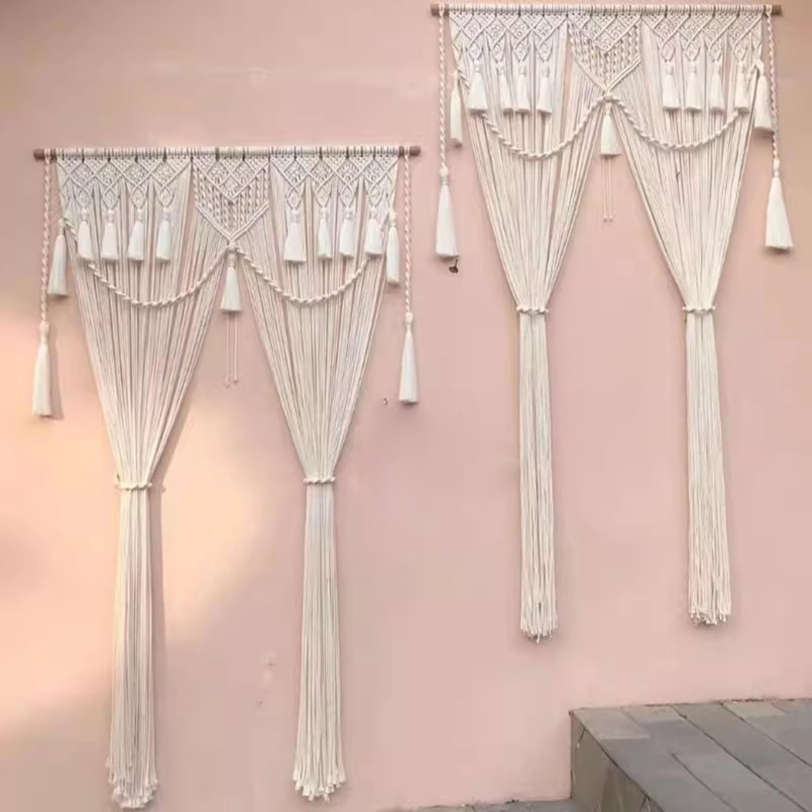 Rideau en macramé, fait à la main en corde de coton tissée, rideau de fenêtre occultant pour décoration d'intérieur bohème et chambre à coucher