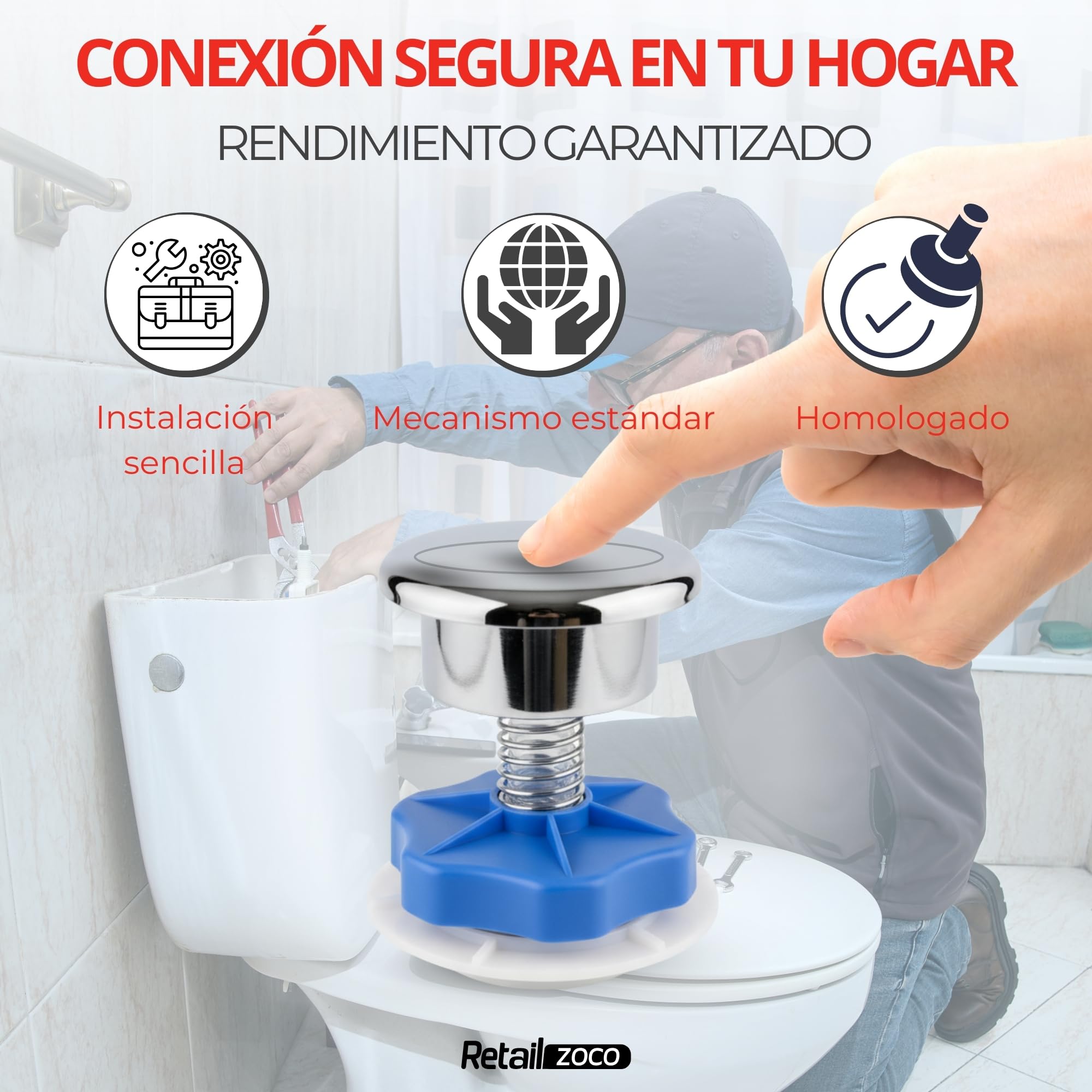 Mecanismo de descarga para WC, Válvula Descarga Inodoro, Descargador WC universal, Apto para cualquier tipo de cisterna estándar con pulsador de descarga interrumpible para ahorrar agua, interrumpible - imagen 3