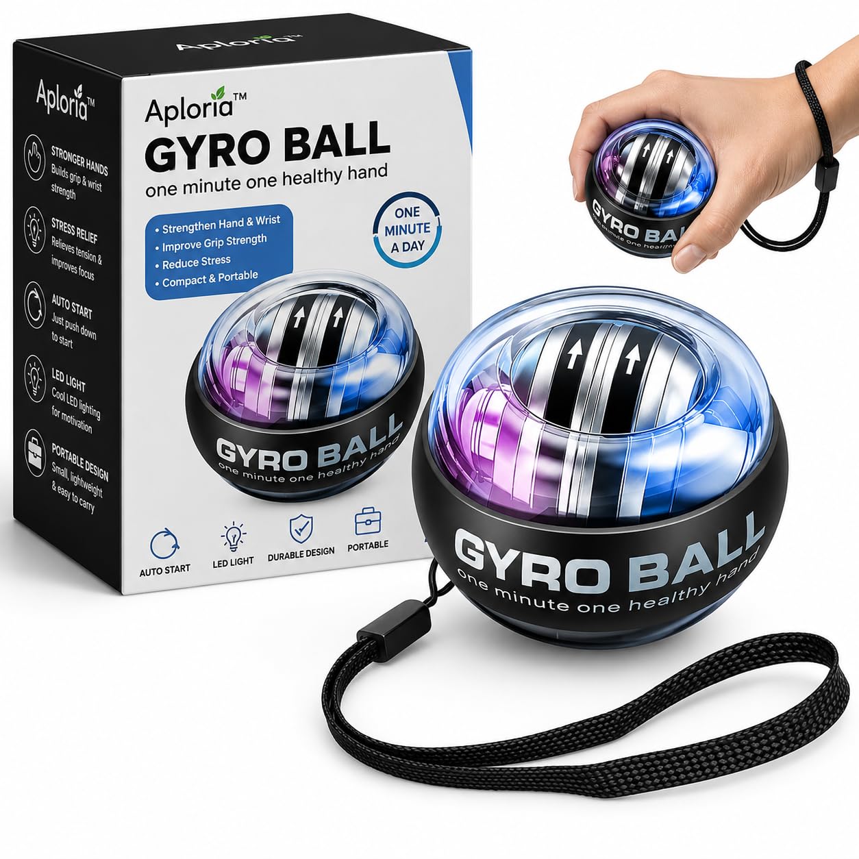 Gyro Ball Wrist Exerciser, Auto-Start Wrist Power Gyro Ball, Gyroscopic Forearm Exerciser, Powerball Gyroscope for Wrist Arms Fingers Wrist Bones and Muscles Strengthening & Training-picture-33