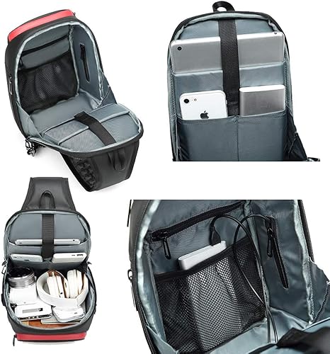 Miniatura 7 de Mochila bandolera para hombre, mochila cruzada de hombro, impermeable, pequeña, senderismo, multiusos, con puerto de carga USB, Negro-2, Duradero