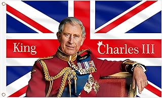 AhfuLife King Charles III Coronation Decoration 2023 Flags, Union Jack Great Britain Flag 5ft x 3ft- Double Sided Printing with Brass Eyelets for King Coronation Street Party Decorations (1 Pcs)