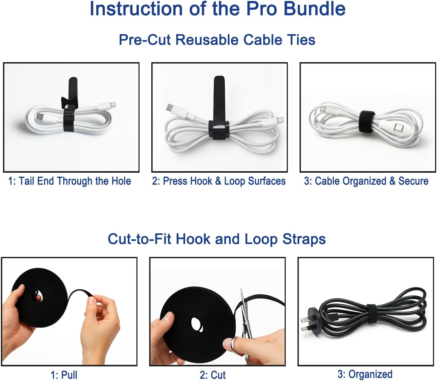 Reusable Cable Ties 120 PCS with 10M Hook & Loop Strap, Black - Cord Management for Home, Office, Workspace, Travel & Crafting – Keep Wires Organized & Tangle-Free - Image 6