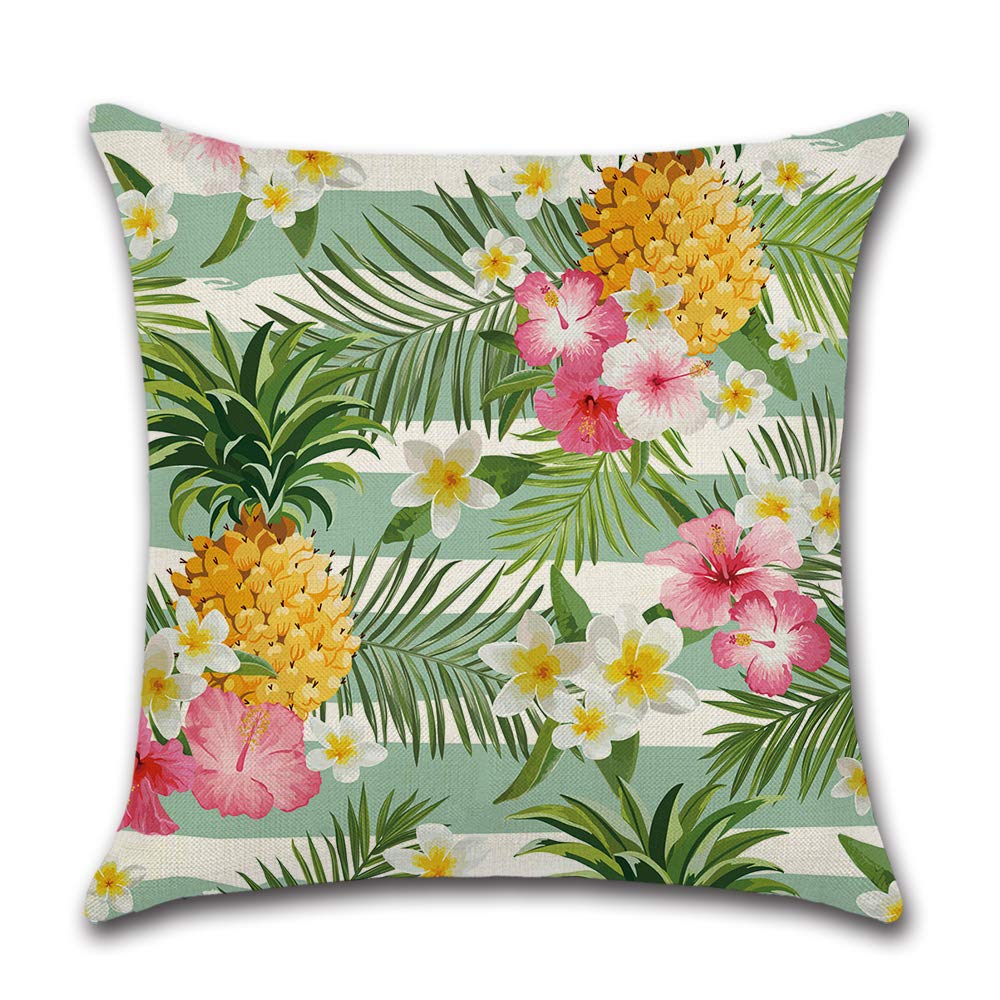 BAOKU Pineapples Decorative Throw Pillow Cover Case 45cm x 45cm Set of 4 Cotton Linen Outdoor Pillow Cases Square Cushion Covers for Sofa Couch Bed 18x18 inch Green Yellow - Image 3