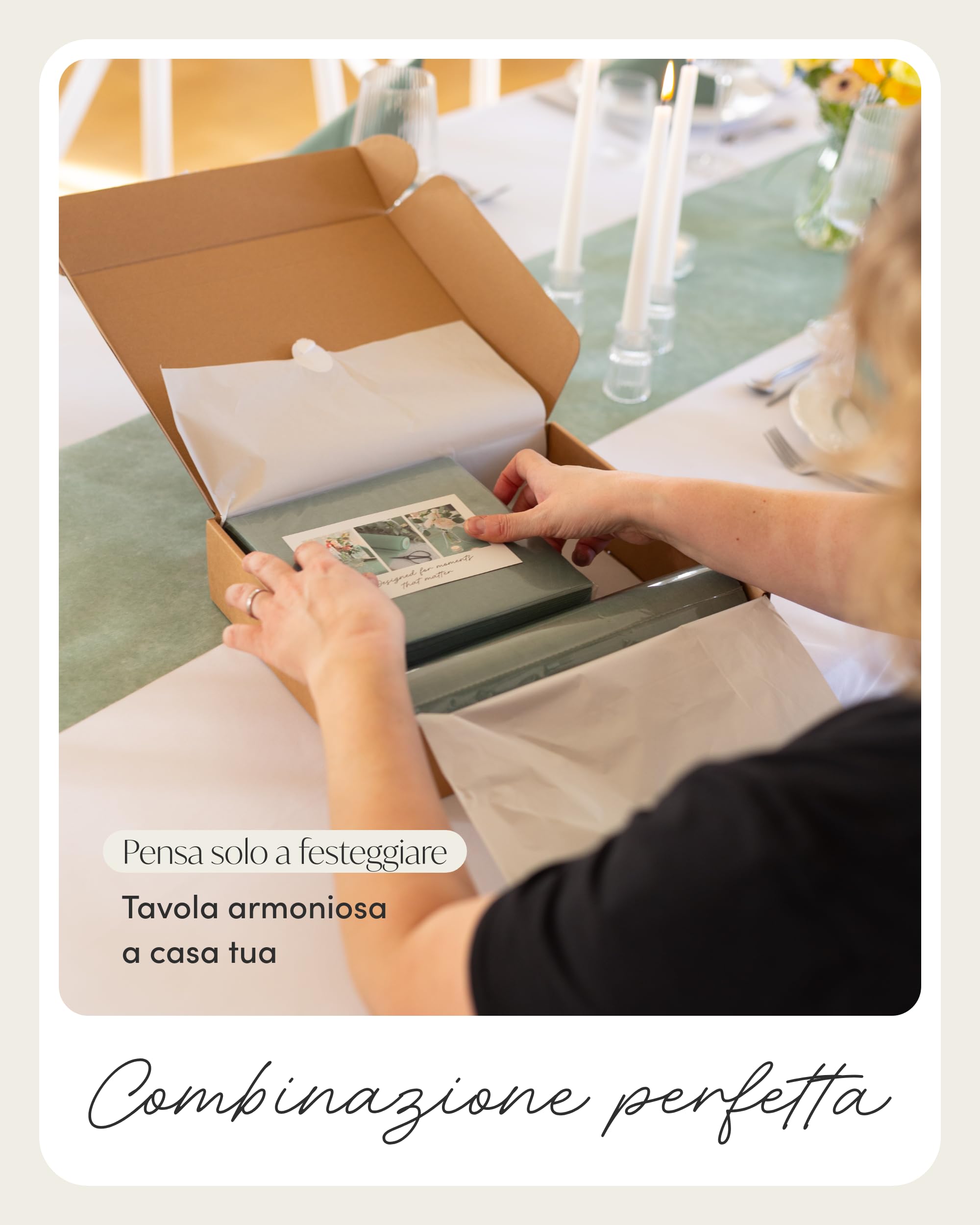 100%Mosel Set Decorazione Tavola – Verde Eucalipto (25–50 ospiti) Runner in TNT e Tovaglioli di Carta per Matrimonio, Battesimo, Comunione & Compleanno