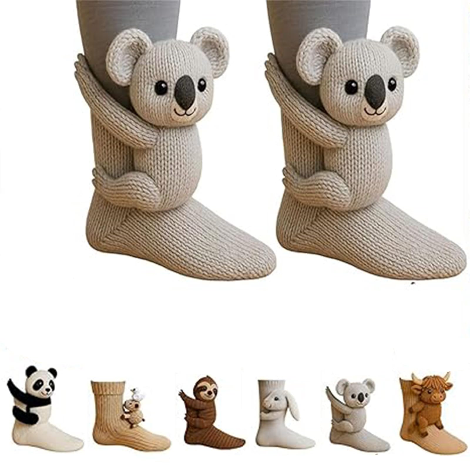 Uoaesr Unisex A 3D Nimal Socks, Novelty Floor Sock For Christmas, 3D Knit Nimal Socks With Sloth, Fox & Bear Designs, Soft Cotton Blend, Winter Warm Floor Socks For Dults, Fun Stocking Filler Gift (A)
