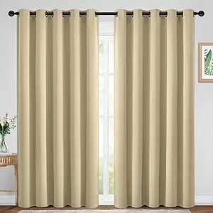 Yakamok Room Darkening Grommet Window Drapes Thermal Insulated Light Blocking Beige Blackout Curtains for Bedroom(70Wx84L, Beige, 2 Panels)