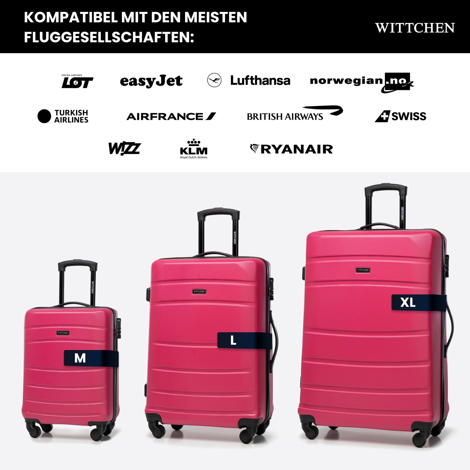 WITTCHEN Globe Line Kosmetikkoffer Reisekoffer Handgepäck Kabinenkoffer Hartschale aus ABS Zahlenschloss | 25 x 33 x 16,5 cm | Rosa Lufthansa/Eurowings/Ryanair/Condor/Discover Airlines