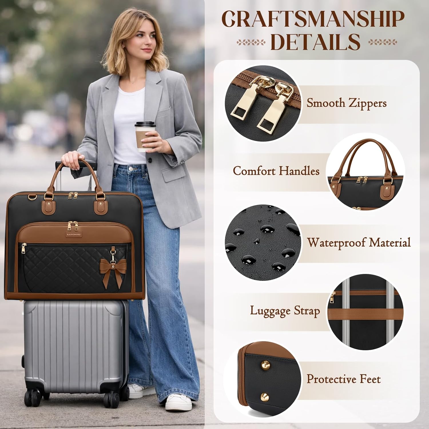 RAINSMORE Garment Bag for Travel Womens Hanging Suit & Dress Travel Bag Foldable Garment Duffle with Pockets & Strap, Carry On Compatible - Image 5