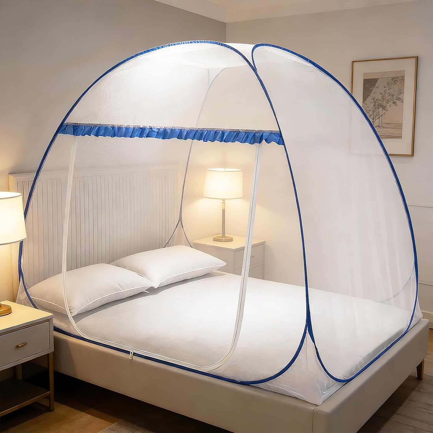 Pop-Up Mosquito Net Tent for Bed, 79" x 71" x 59" Portable Foldable Mosquito Netting with Net Bottom for Queen King Size Bed, Suit for Indoor Outdoor