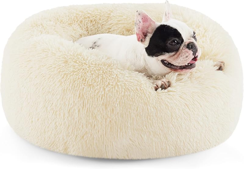 Cama Donut para Cães e Gatos Bedsure com Pelúcia, Borda Elevada e Base Antiderrapante – 58,42 cm