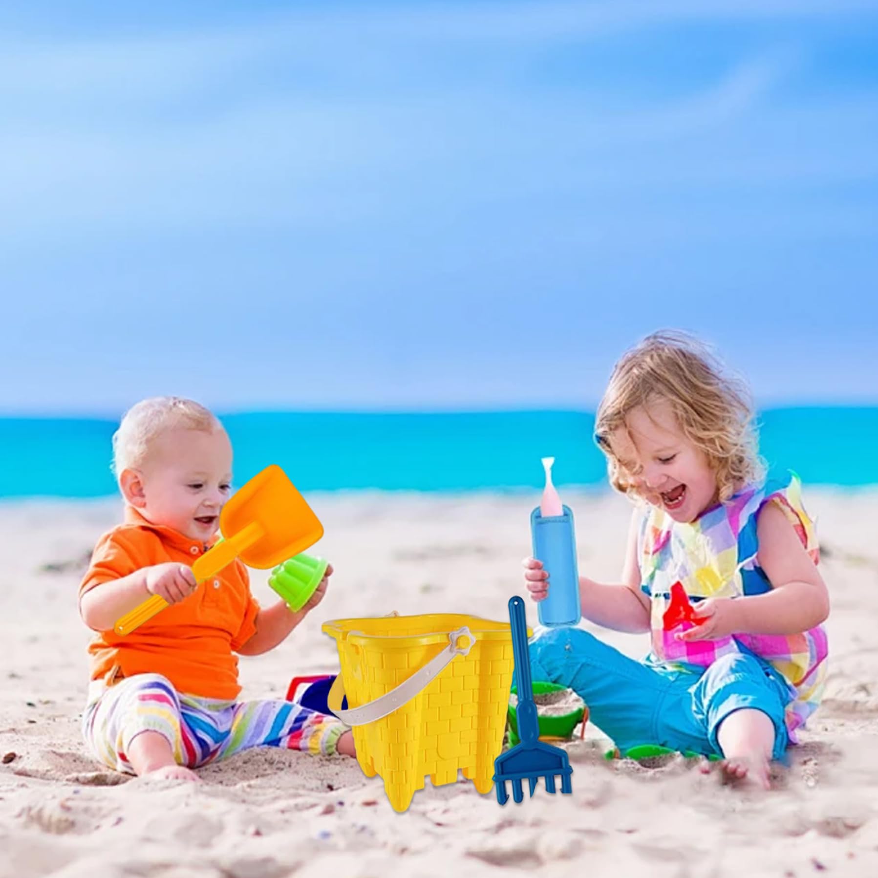 Sandburg-Bauset, Sandspielzeug für Mädchen und Jungen, inklusive Eimer, Schaufeln, Burgformen, tragbares Strandspielzeug