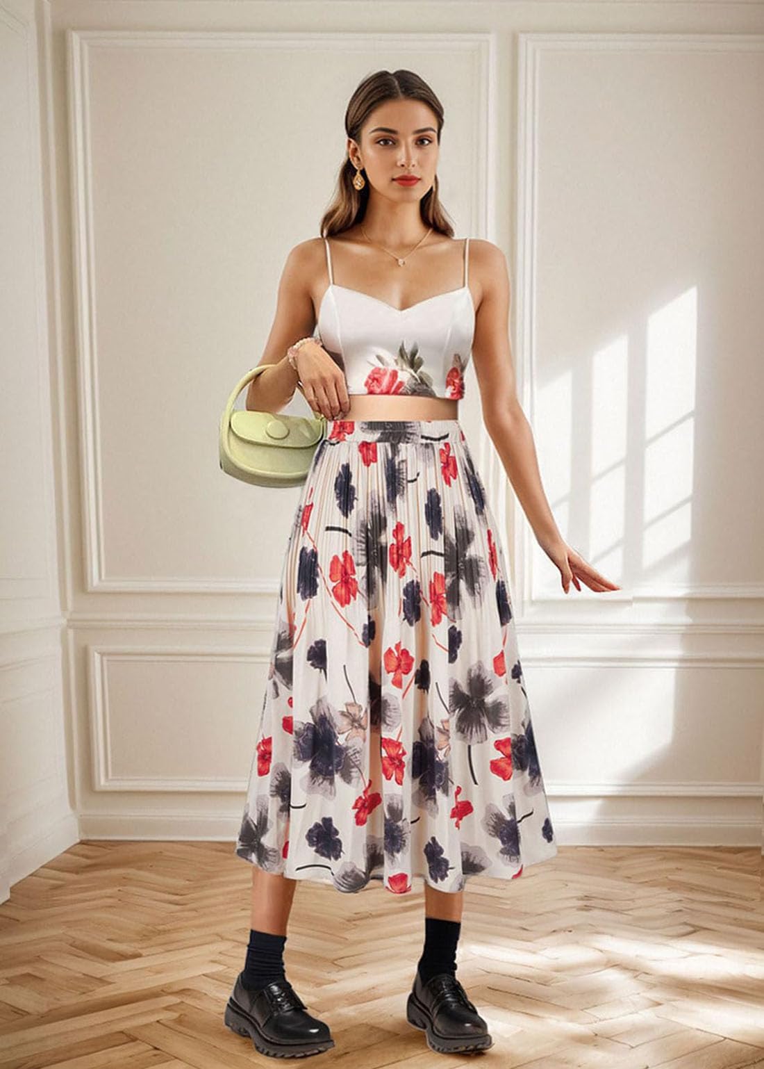 Jupe longue plissée à taille élastique pour femme Imprimé léopard