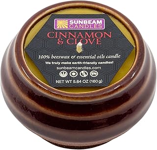 Sunbeam Candles Beeswax Cinnamon and Clove Red Ceramic Vessel 3.3X 2.25, 6 OZ