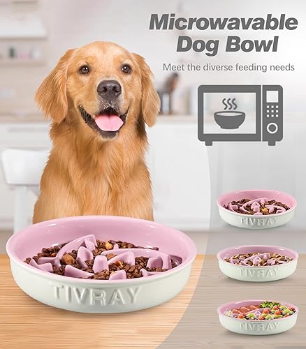 Miniatura 8 de Tivray Cuenco para perros de razas grandes, cerámica, alimentador lento, 3 tazas, antideslizante, pesado, apto para horno microondas