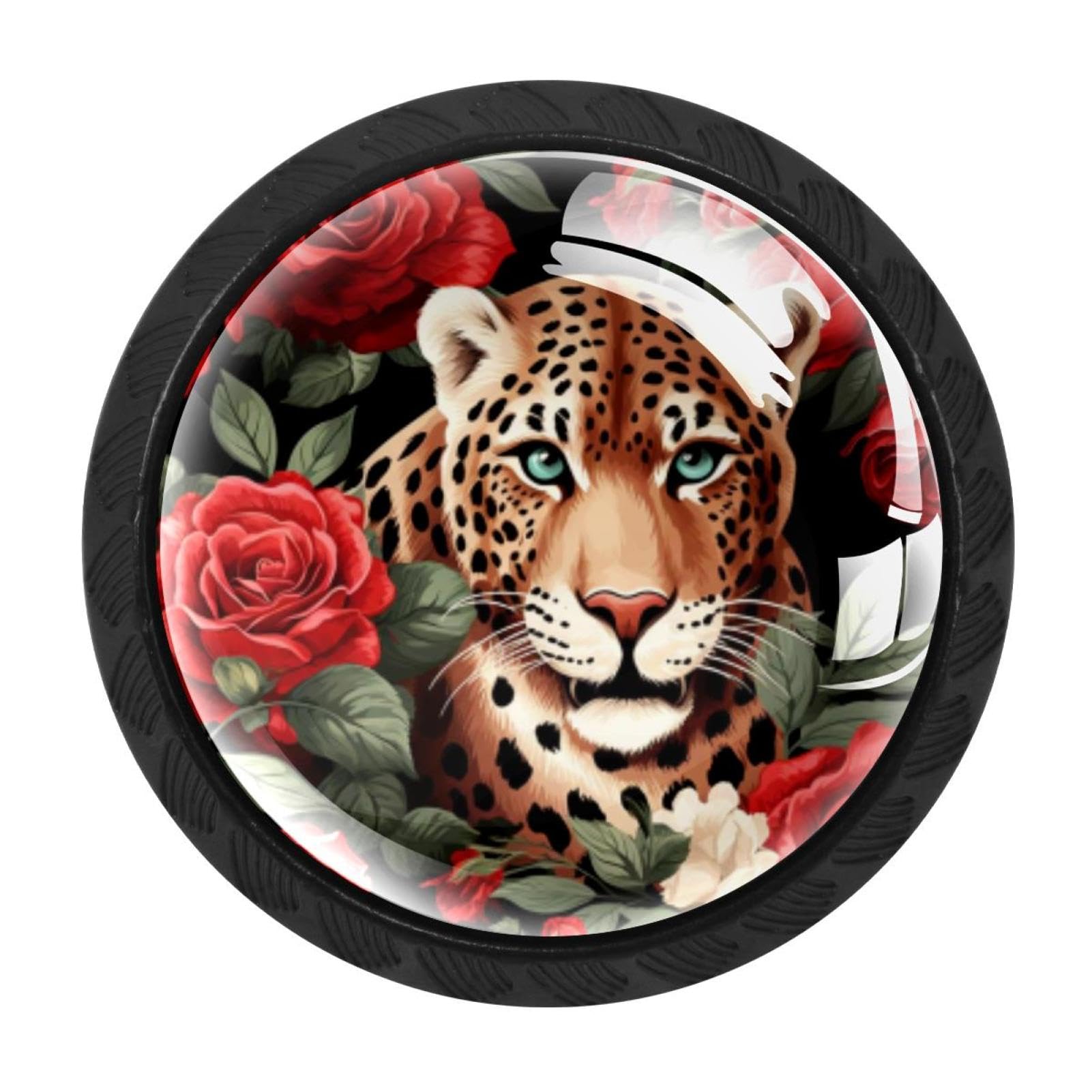 CHENZZZZ 4 Pack Round Cabinet Knobs for Kitchen Bathroom Closet Dresser Cabinets, Rose Leopard