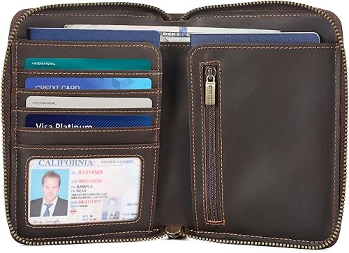 Miniatura 6 de Polare - Cartera de pasaporte de viaje de cuero de grano completo con cremallera YKK y bloqueo RFID, organizador de documentos, soporte para 2