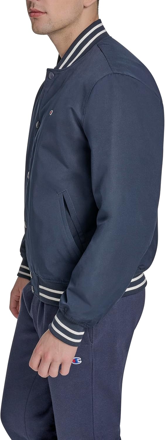 Champion Men's Logo Striped-trim Varsity Jacket