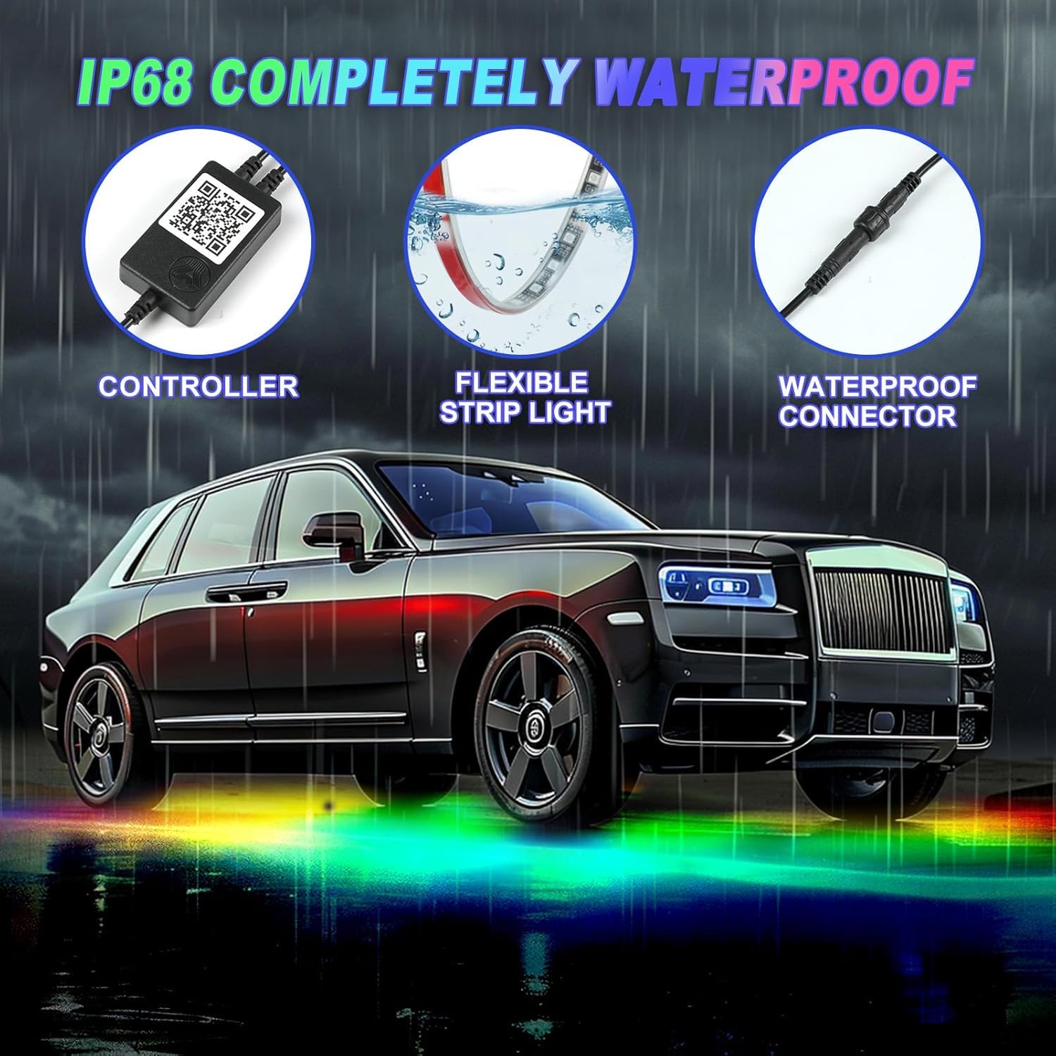 4 luci a LED per auto, colore da sogno, kit di sottogruppi per auto, app e telecomando RGB multicolore sincronizzazione musica sotto l'illuminazione dell'auto strisce al neon impermeabili