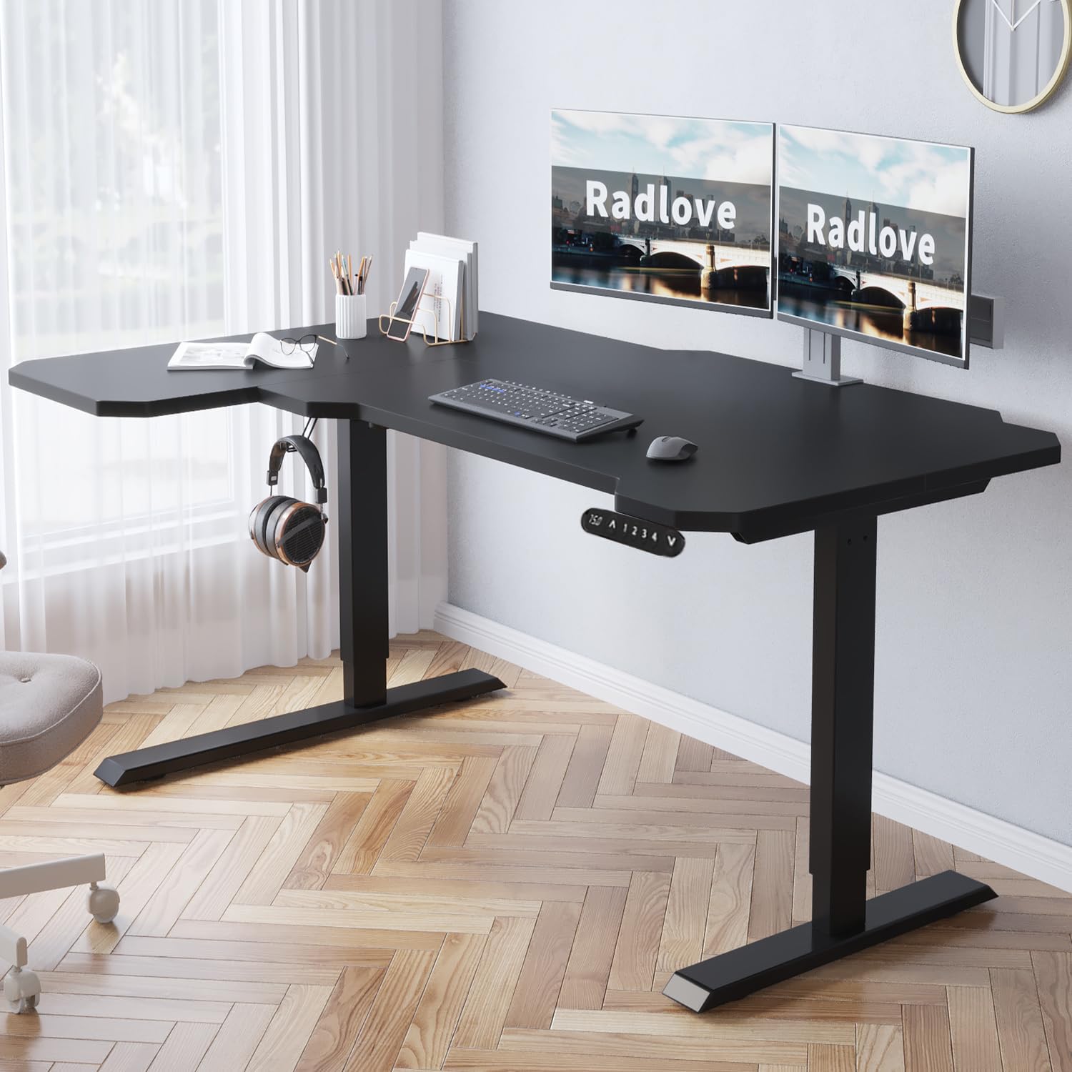 Radlove Escritorio de pie eléctrico Ajustable en Altura con 4 Controles de Memoria y tecnología anticolisión (78 x 150 cm, Black)