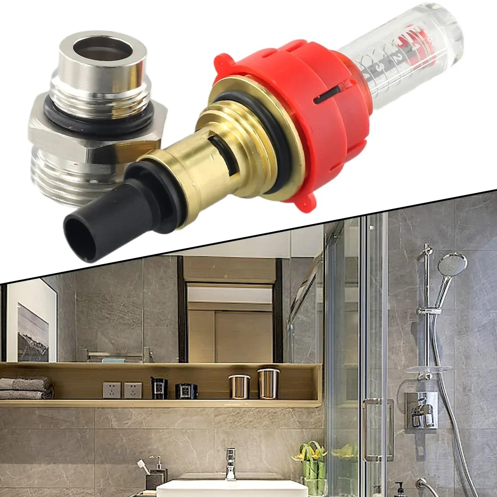 1pc DN25 Fußbodenheizung Verteiler Durchflussmesser Visuelle Kontrolle Temperatur Durchfluss Einstellung Werkzeug Heimwerker Gerät 0-95 °