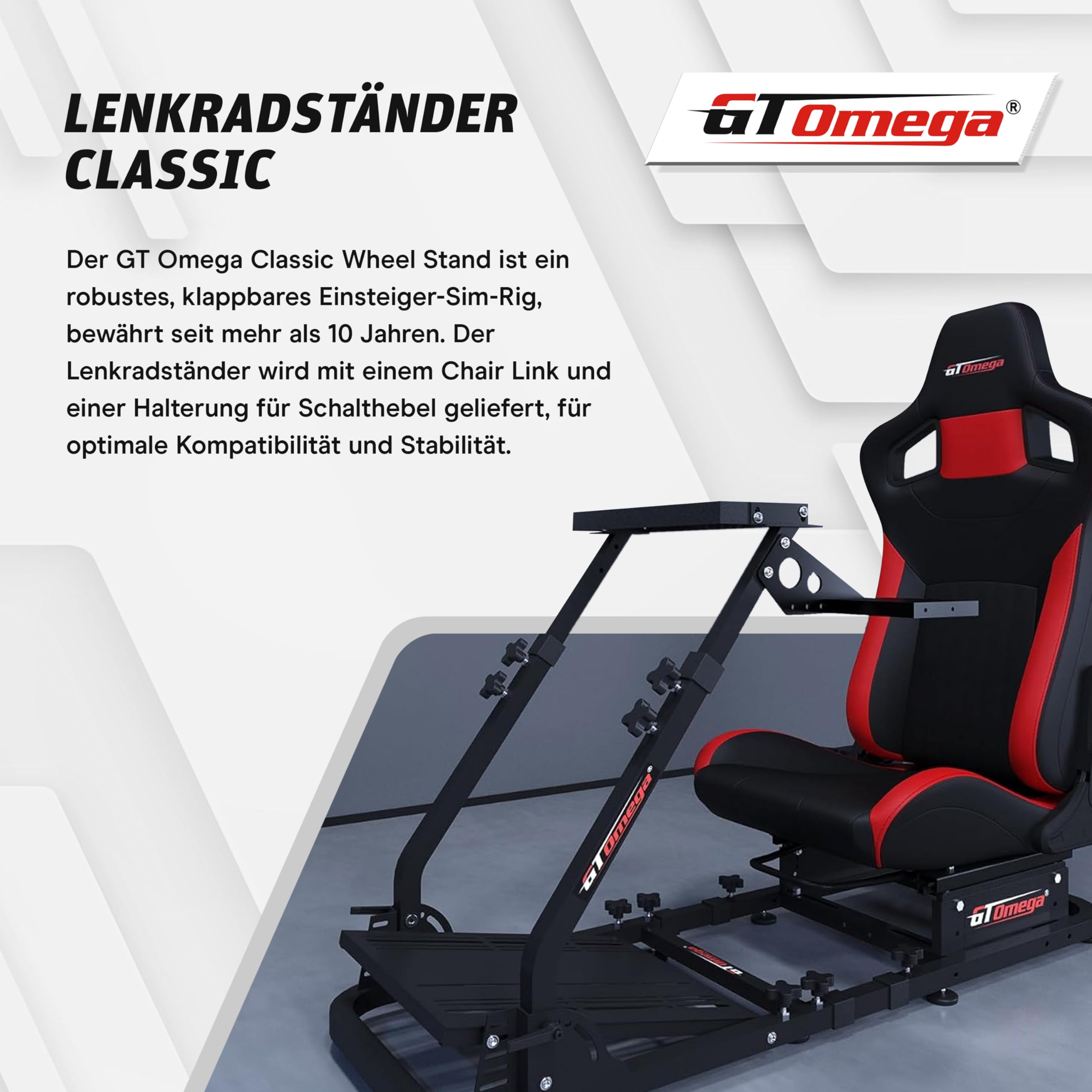 GT OMEGA Lenkradständer für Logitech G29 G923 G920 Thrustmaster T500 RS Force Feedback Gaming Lenkrad & TH8A Schalthebelhalterung V1 - Fanatec Clubsport PS4 Xbox PC - Neigungsverstellbares Gestell