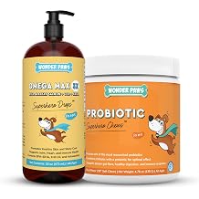 WONDER PAWS Omega Max Fish Oil Plus Probiotic Chews - for Dog Joint Health, Skin Moisture, Gut Health & Daily Wellness - Omega Max 16 Ounces - Probiotic 90 Chews