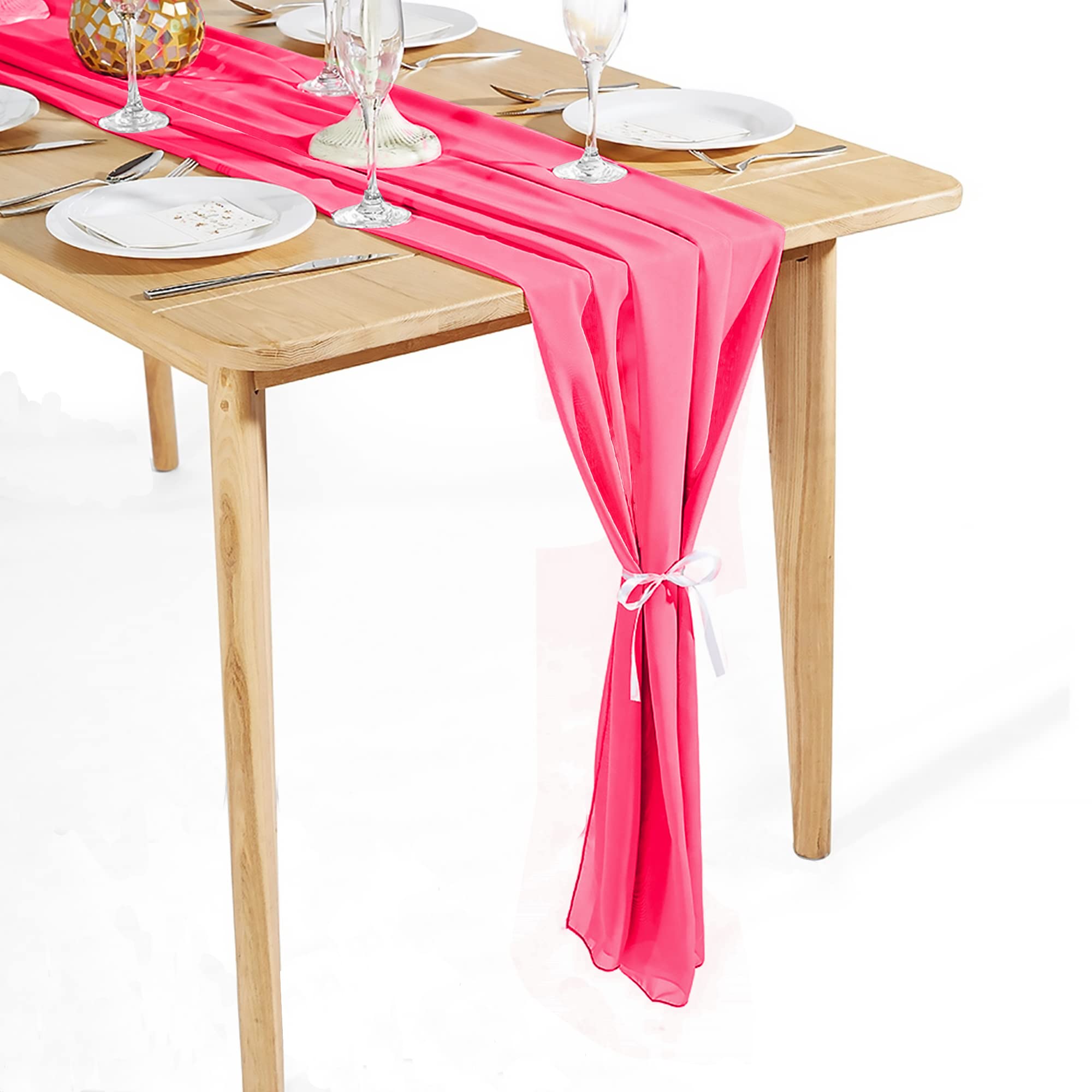 Time to Sparkle 4PCS 10FT Chiffon Table Runner (Hot Pink)