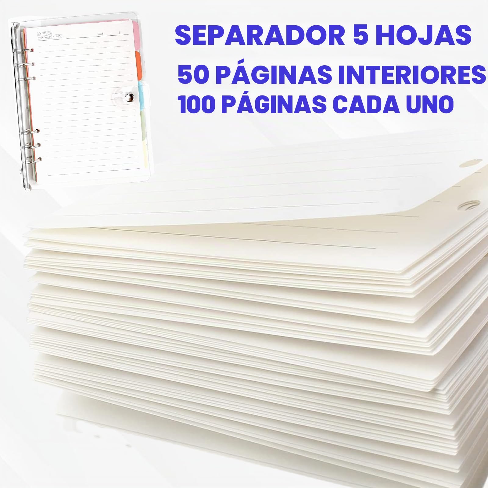 Cuaderno de Encuadernación A5: Funda de Anillas Transparente de PVC Suave, 6 Redondos, Rellenable, Con Papel y Divisor Para Oficina, Escuela, Diario