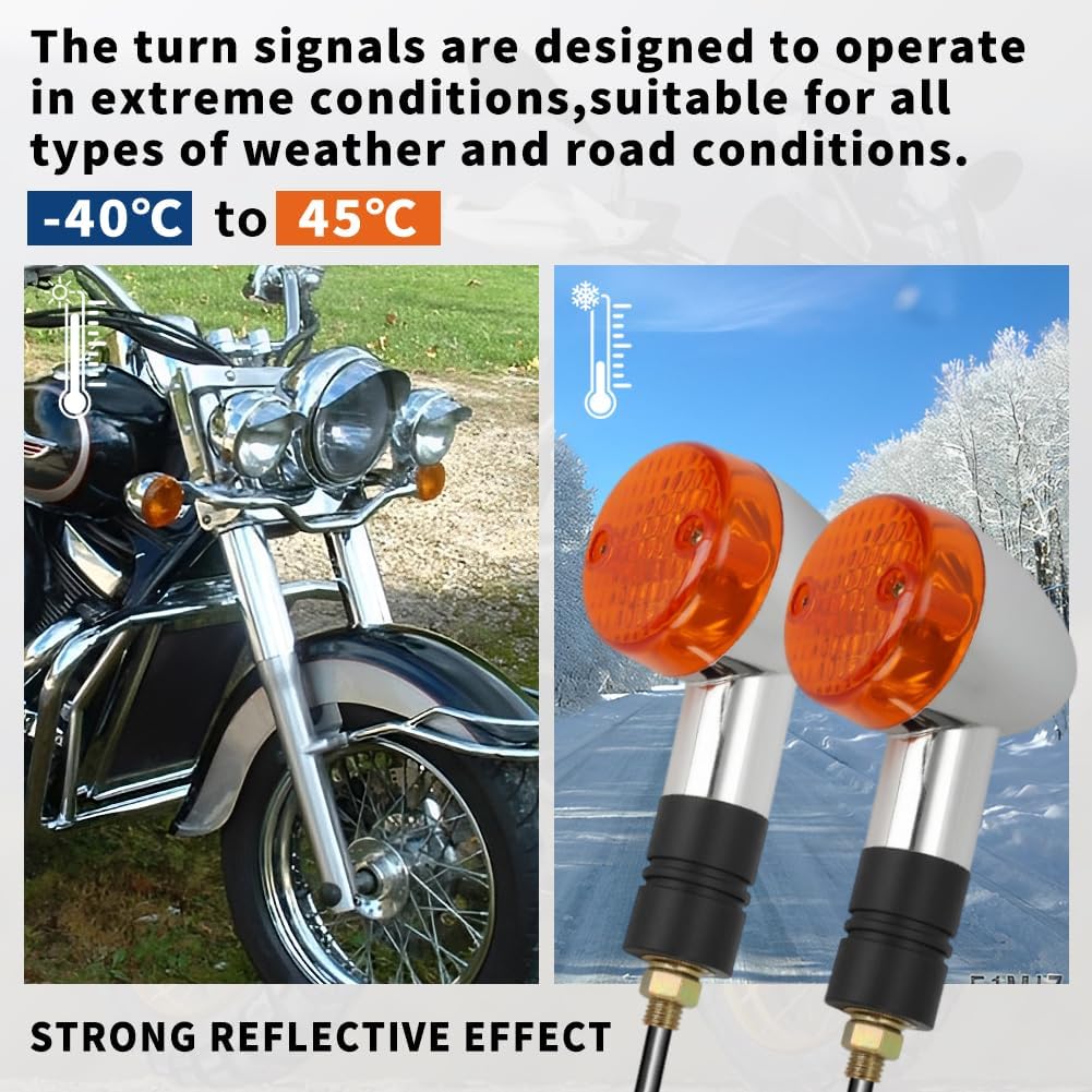 for Kawasaki Vulcan VN 1500 1600 1700 2000 800 900 Motorcycle Turn Signal Lights Bolt 10mm 12V Front and Rear Amber 4PCS