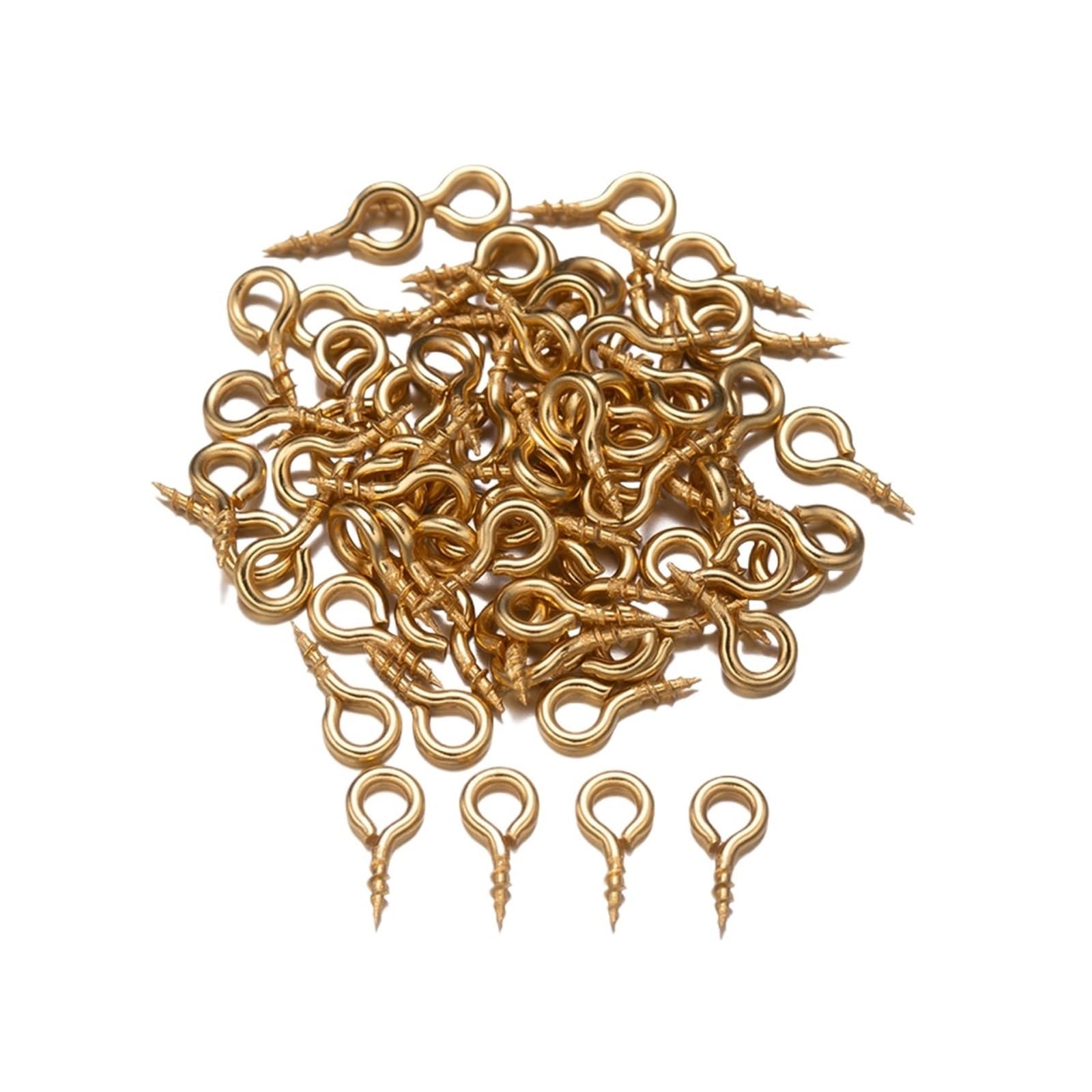 TRRYUIP Eye Hooks 50Pc Small Tiny Mini Pins Eyepins Hooks Eyelets Eye Screw Threaded Clasps Connectors Pendant Jewelry Making(Gold,4x8mm)
