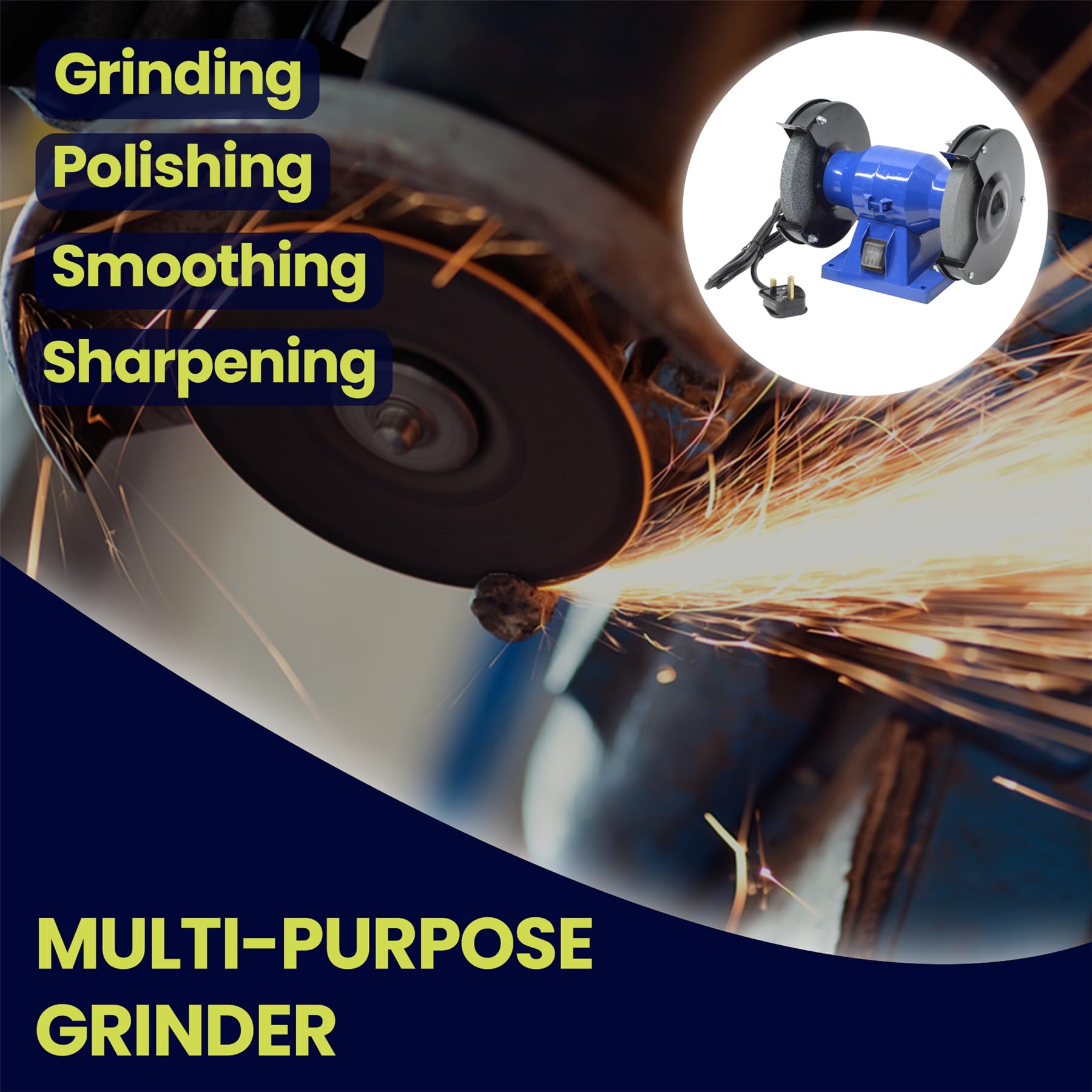 Dapetz 150w 150mm (6") Bricolaje Banco Amoladora 230v Encimera Herramientas Eléctricas Top Pulido con Protectores Viene con Grinding Wheels