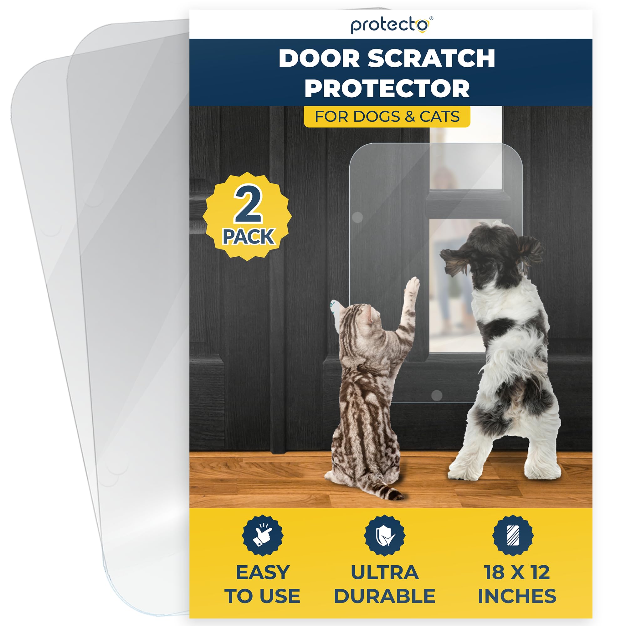 PROTECTO 2 Pack Door Protector from Dog Scratching, 18x12 Scratch Guard for Indoors Outdoors, Easy Installation on Window Wall, Glass and Screen Doors