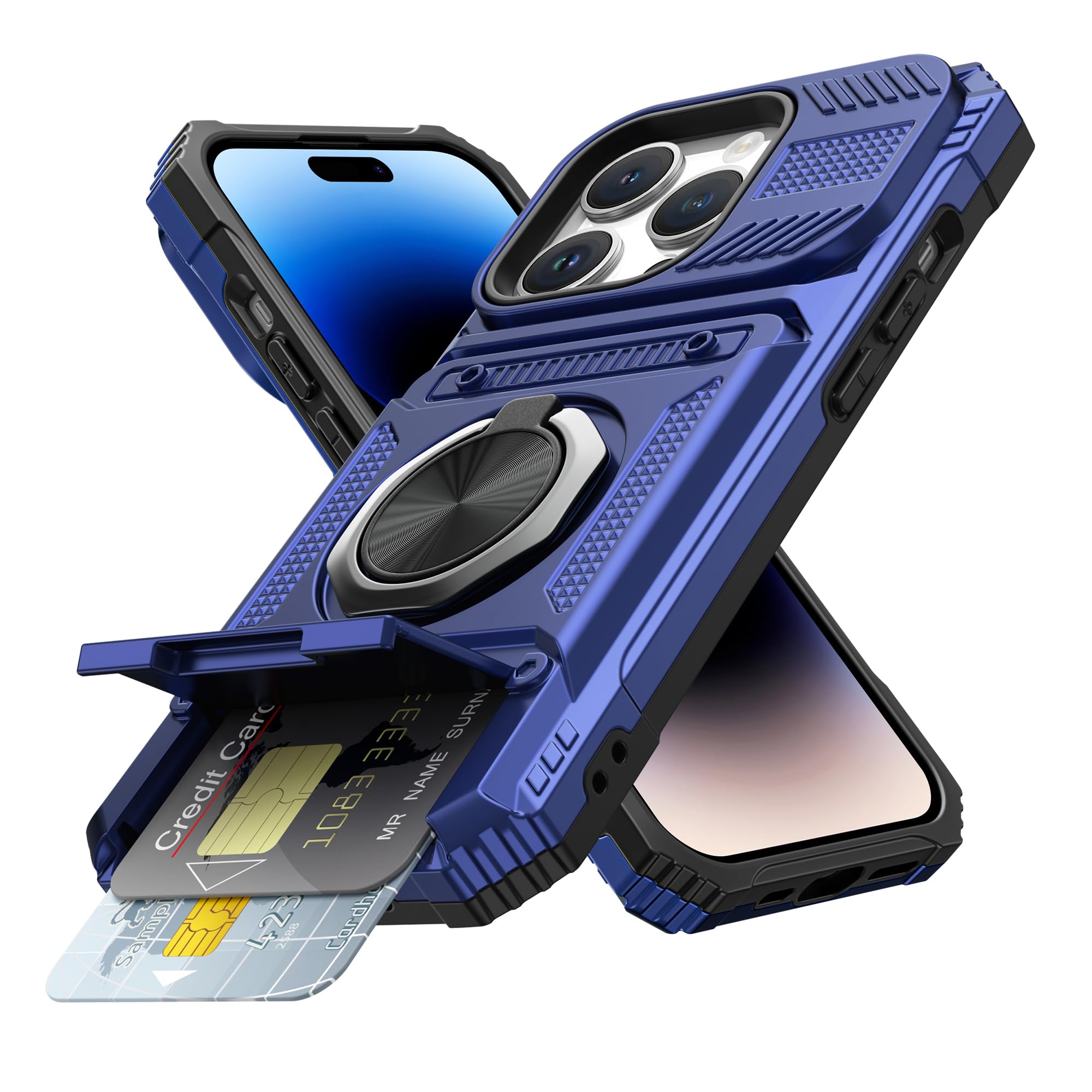 Vofolen for iPhone 14 Pro Wallet Case with Card Holder [Store 2 Cards] + 360° Magnetic Rotatable Ring Stand Kickstand Heavy Duty Protective Wallet