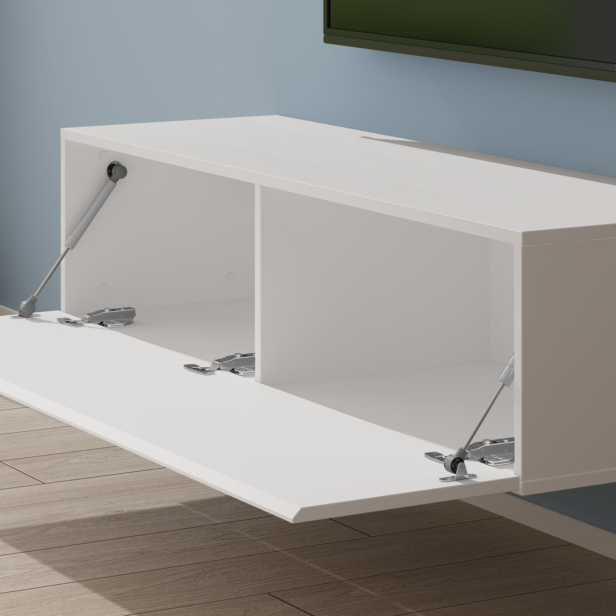 Mai & Mai Fernsehtisch Fernsehschrank TV Schrank Verdeckter Griff mit Soft-Close Lowboard Hängeschrank für Wohnzimmer in Matt Weiß BTH: 120x40,2x30 cm Fernsehschrank02