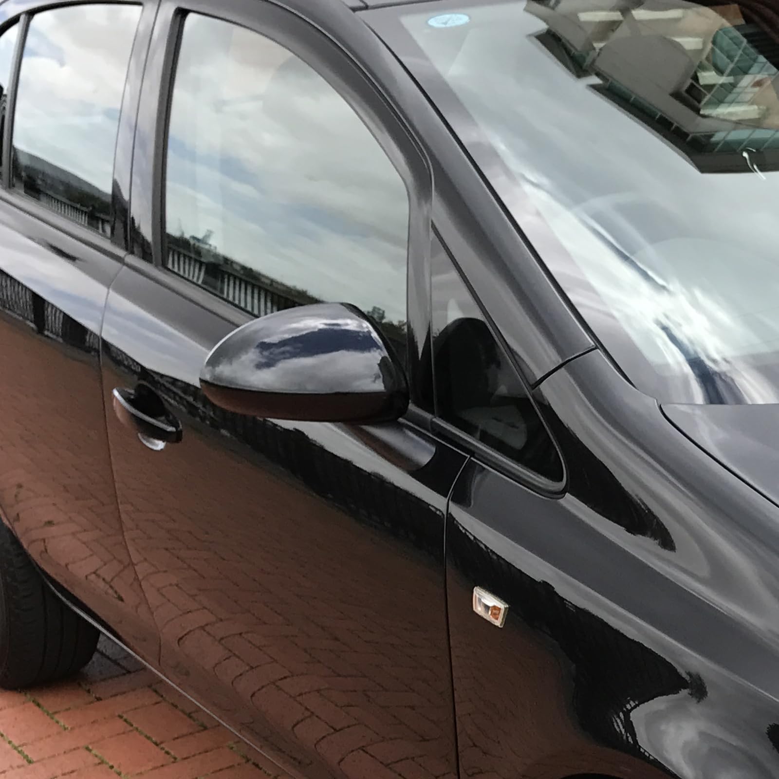 Copertura per specchietto retrovisore per portiera laterale, compatibile con Corsa D 2006-2014 e Corsa E 2014-2019 (nero lucido)