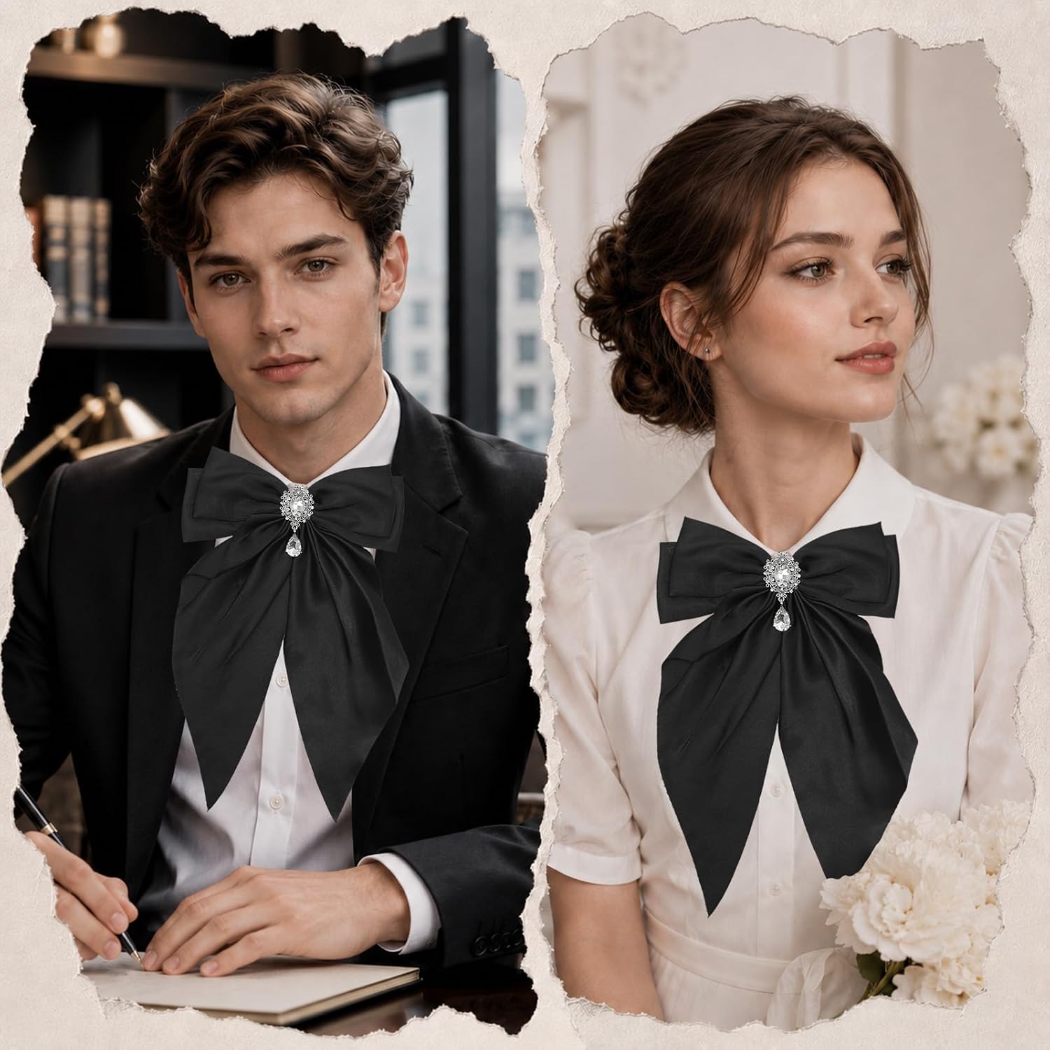 Big Bow Ties for Women Men, Pre-tied Oversized Rhinestone Bow Tie