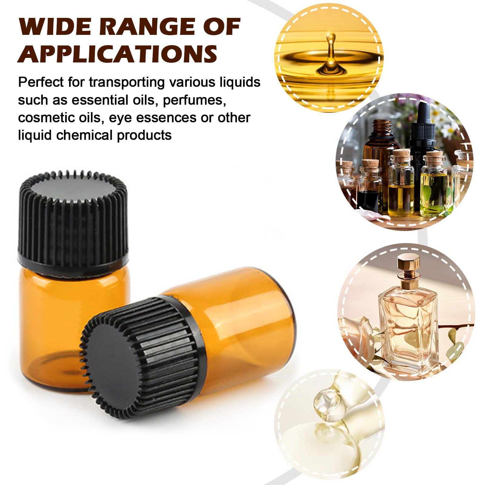 Mini Bottiglie Per Oli Essenziali: 100 Pezzi Flaconi in Vetro Marrone, Flaconi Vuoti Marroni con Etichetta, Imbuto e Apribottiglie, per Aromaterapia e Massaggi (1ml Marrone)
