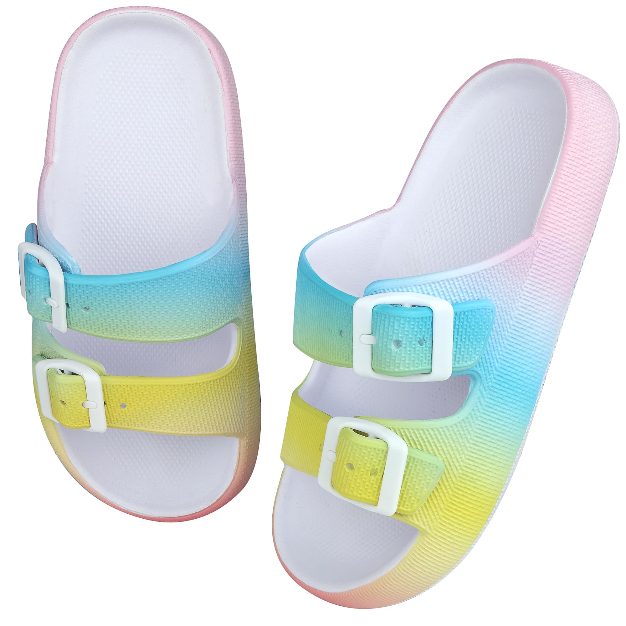 Kids Cloud Slides Niños Niñas Ajustable Doble Hebilla EVA Sandalias Planas Verano Almohada Chanclas Ducha Playa Piscina Sliders