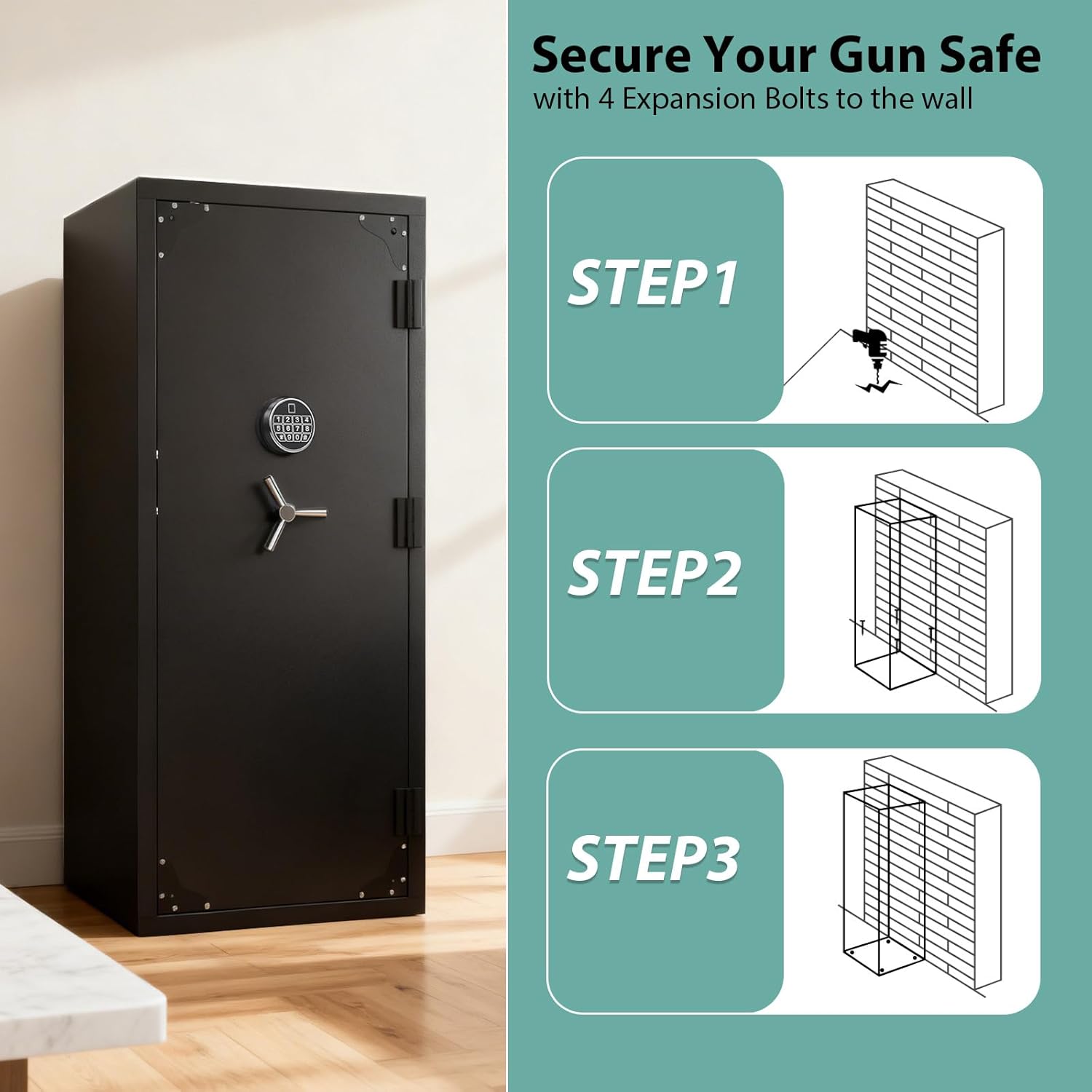 KAER Biometric Gun Safe 18-20 Gun Safe for Rifle and Pistols with Removable Racks Pistol Pouches Adjustable Shelves Large Rifle Safe for Home Defense Hunting Enthusiasts for AR-15 Rifle Shotguns