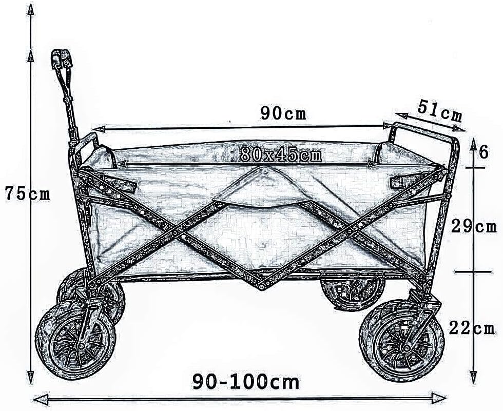 Storage Trolleys Folding Garden Trolley Cart Heavy Duty Wagon Multi-Function Shopping Cart for Outdoor Camping Photography Double Push-Pull Rod Truck, Load: 100Kg