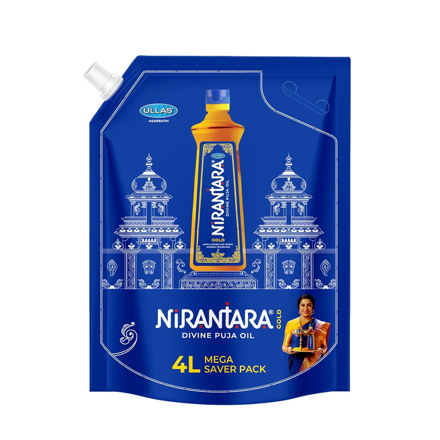 Nirantara Gold Divine Puja Oil 4 Litre - Pack Of 1 | Refill Pouch | Jasmine Fragranced Deepam Oil | Blend of 5 Puja Oils | Pooja Made Pure | Ideal For Daily Rituals & Spiritual Use-picture-10